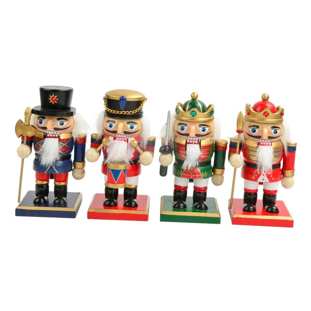Christmas Nutcracker Figurine Ornament Set Stable Base Multifunctional Portable 16cm 4 Pieces