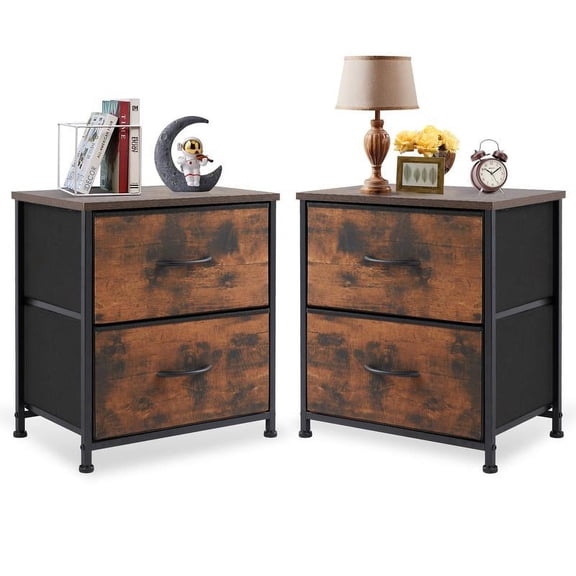 Nightstand with 2 Fabric Drawers, Dresser, End Table, Bedside Table, Bedroom Furniture for Living Room, Entryway