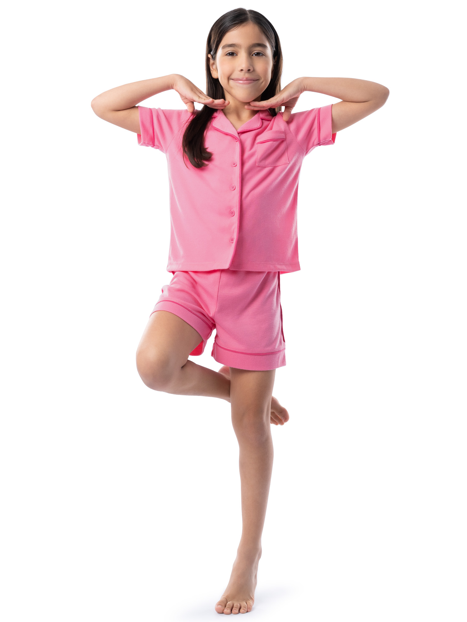 Fruit of the Loom Energize Girl's Loose Fit Short Sleeve Top & Short Pajama Sleep Set, sizes 4-16