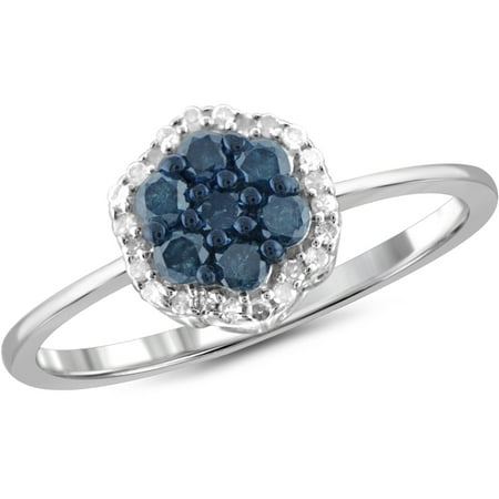 1/2 Carat T.W. Blue and White Diamond Cluster Ring in Sterling Silver