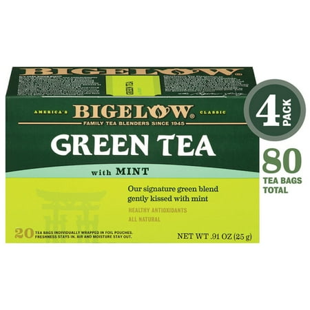 Bigelow Green Tea with Mint, Tea Bags, 20 Ct (4 Boxes ...
