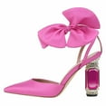 thumbnail image 3 of FSJ Women Elegant Pointy Close Toe Crystal High Heels Sandals Ankle Strap Side Bowknot Crystal Chunky Heels Pumps Wedding D'Orsay Shoes Size 6.5 Pink, 3 of 5