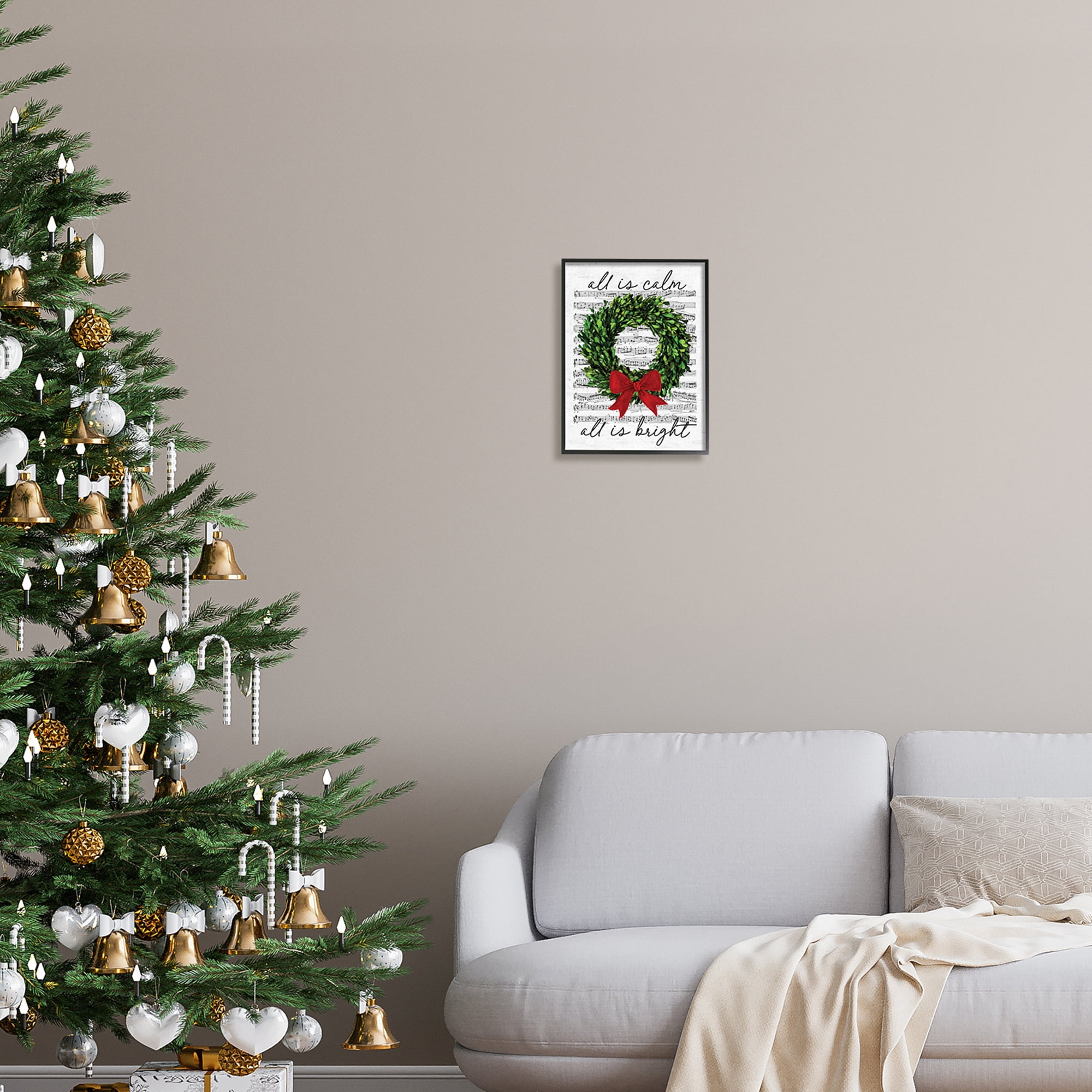 Stupell Industries All is Bright Holiday Music Holiday Painting Black Framed Art Print Wall Art, 11 x 14