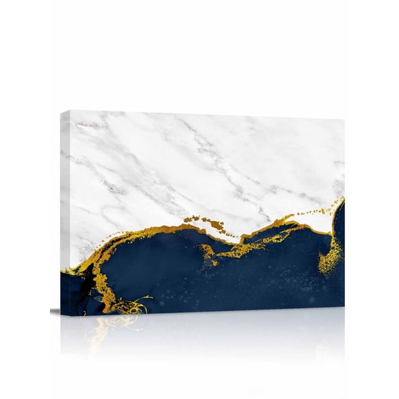 Navy Blue Gold Marble Wall Art for Living Room,Canvas Picture Wall Decor for Bathroom Bedroom,Modern Abstract Marble Crack Texture Painting Artwork for Office Hallway Dining Room Decor 20"x24"