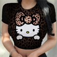 thumbnail image 1 of RWJDXD Chemises Décontractées d'Été pour Femmes Mode Urbaine Manches Courtes Crop Tops Imprimé Chat Hello Kitty Col Rond Ajusté T-Shirts, 1 of 5