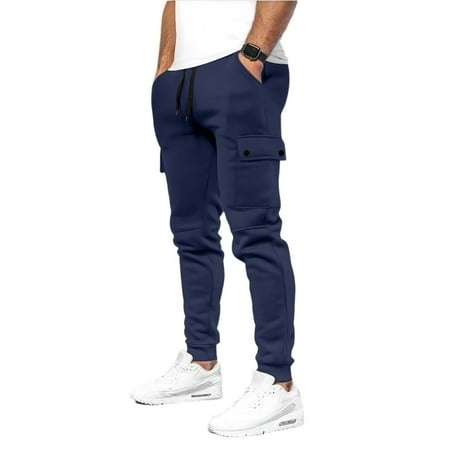 Cargo Sweatpants For Men Outdoor Men s Fleece Lined Cargo Double Knee Stretchy Work Pants Pantalones Mens Hiking Pants Utility Mens Work Pants Slim Fit Pantalon L Blue