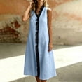 thumbnail image 6 of Sleeveless Midi Dresses for Women Ruffle Trim V Neck A Line Sundress Casual Summer Beach Vacation Dress Blue,L, 6 of 9