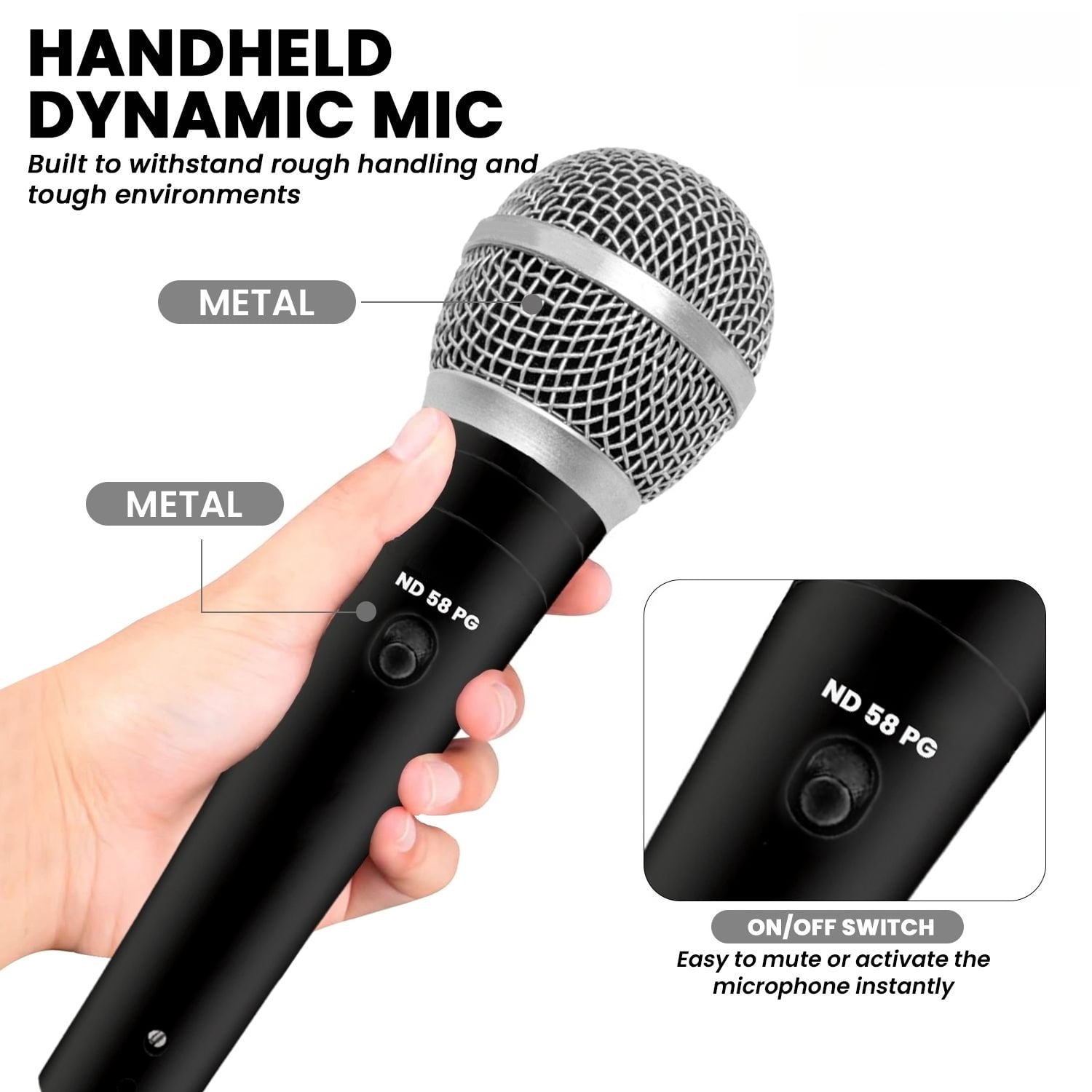 Black Dynamic Microphone, XLR Wired Microphone, Suitable for Stage Performances, KTV and Recording Studios