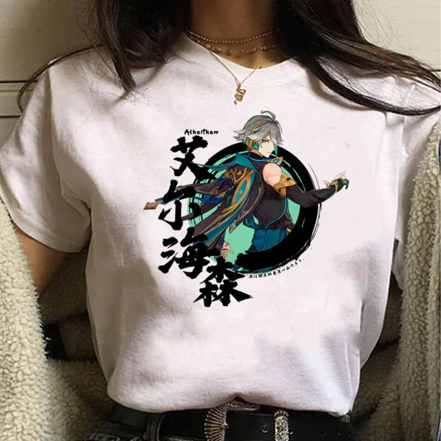 Women's Genshin Impact Short Sleeve T-Shirt Round Neck Regular Fit Polyester