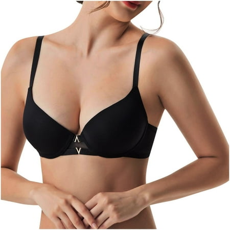 Gnurob Women s Front Closure Bras Full Coverage Wireless Bralettes Beauty Back Smoothing Bra Comfort Unlined Brassiere Lightly Lined Cups Bralette Clearance Saving Black X-Large