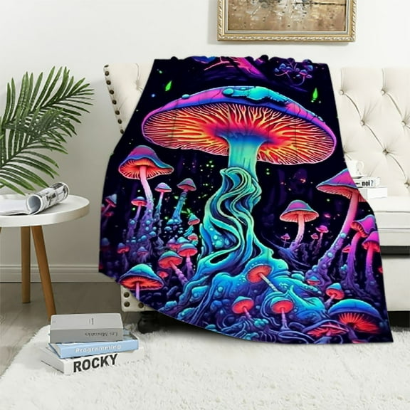 PRATYUS Mushroom Neon Colors Psychedelic Throw Blanket Gifts for Women Children Soft Cozy Plush Lightweight Blanket for All Seasons 40x50in