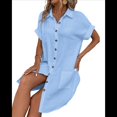 thumbnail image 2 of Vestido Túnica Holgado Informal de Verano para Mujer, de Algodón y , con Botones, Escote en V, Corta, Color Azul, Talla L, 2 of 7