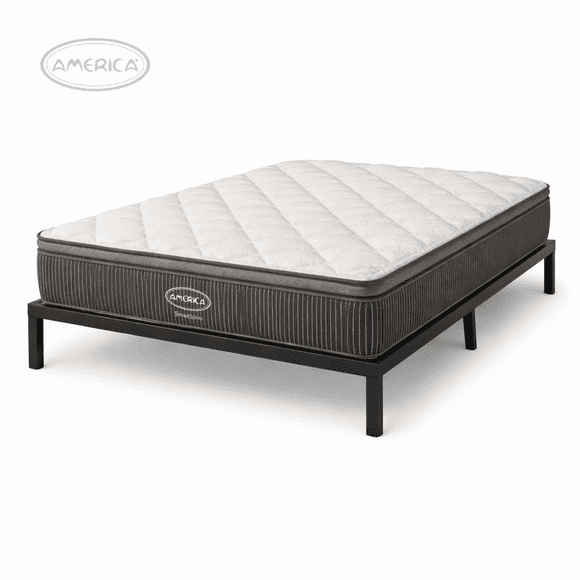 Colchon Matrimonial America Shadow Grey Infiniti System + Box Matrimonial Premium Metal