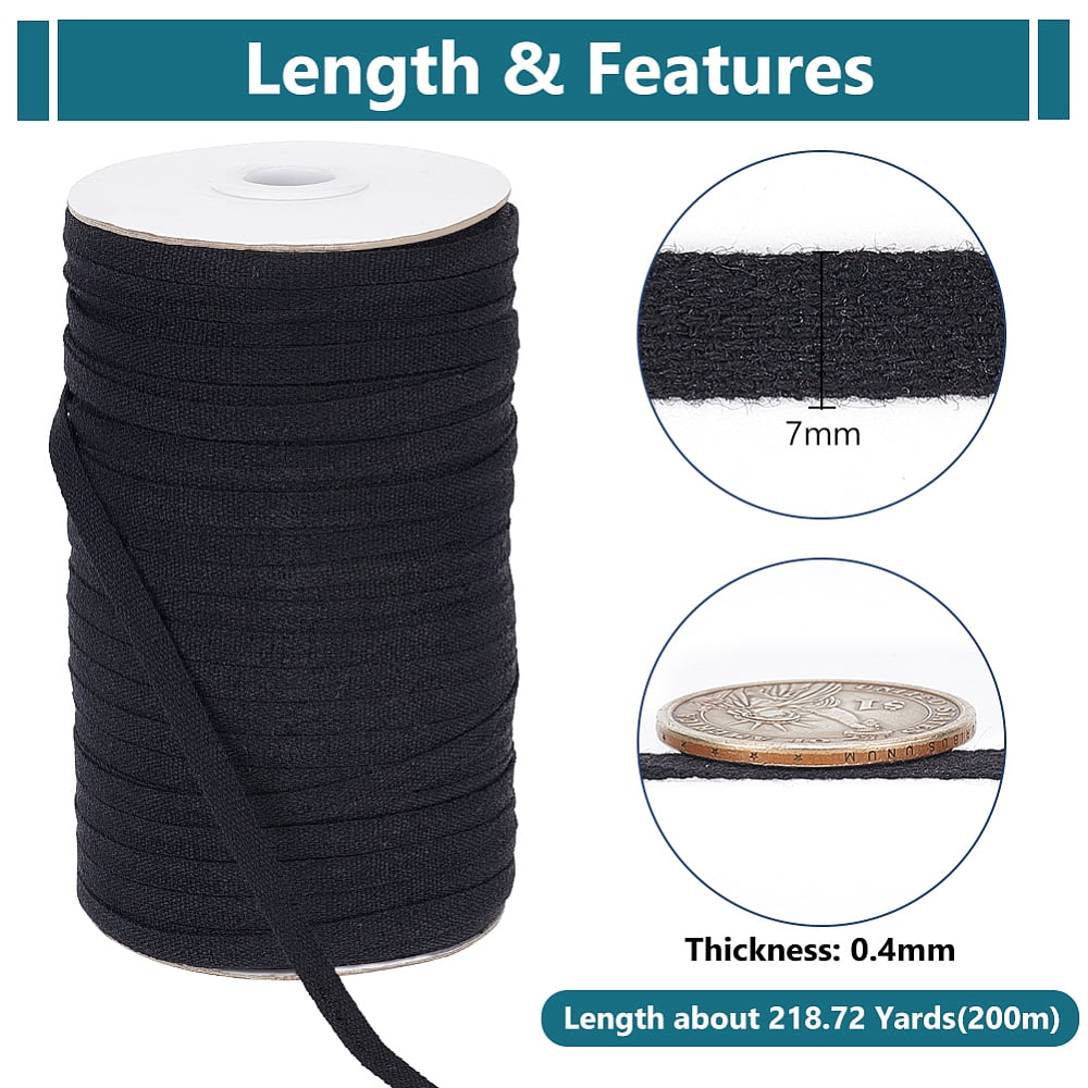 200M Cotton Linen Herringbone Ribbon for Gift Wrapping Party Decorations Black 1/4 inch(7mm) 218.72 Yards(200m)/Roll