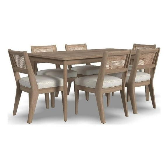 Pemberly Row 7-Piece Mid-Century Wood Rectangle Dining Set in Brown