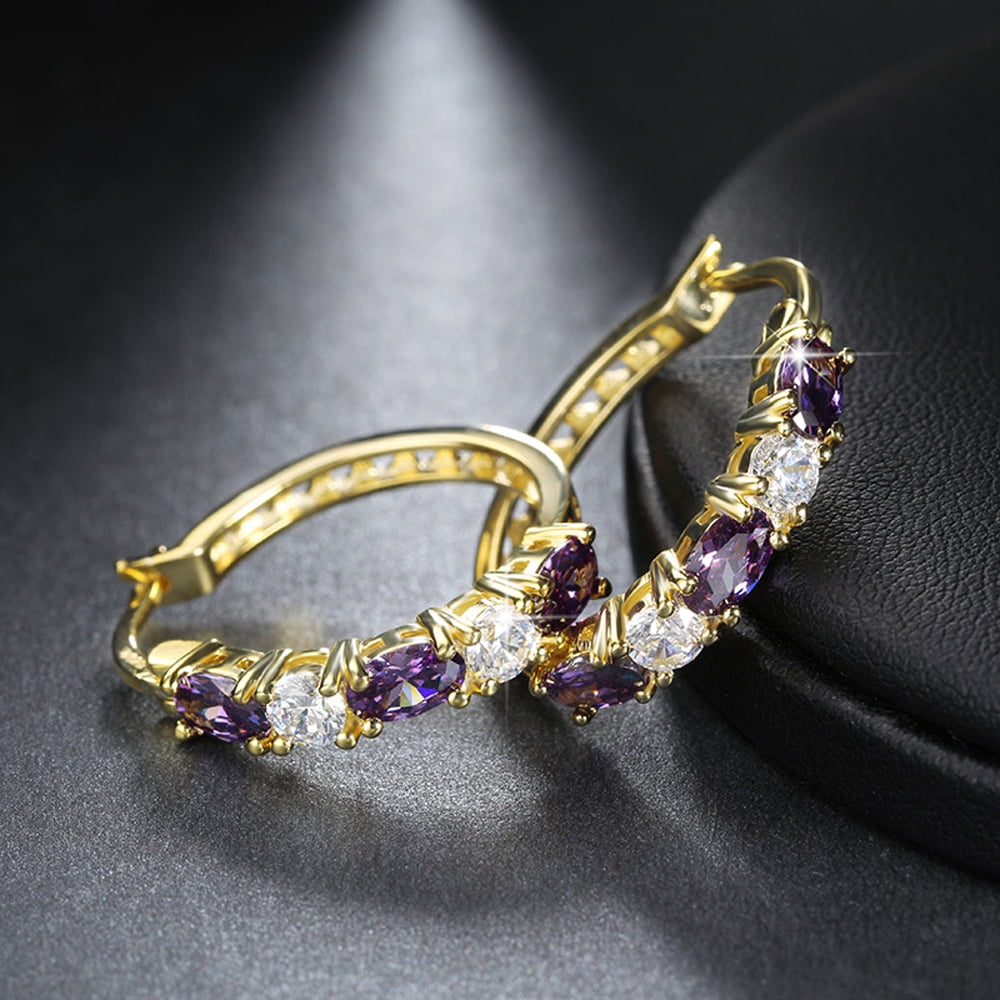 Hoop Earrings for Women Purple Cubic Zirconia White Gold Plated Ginger Lyne Collection