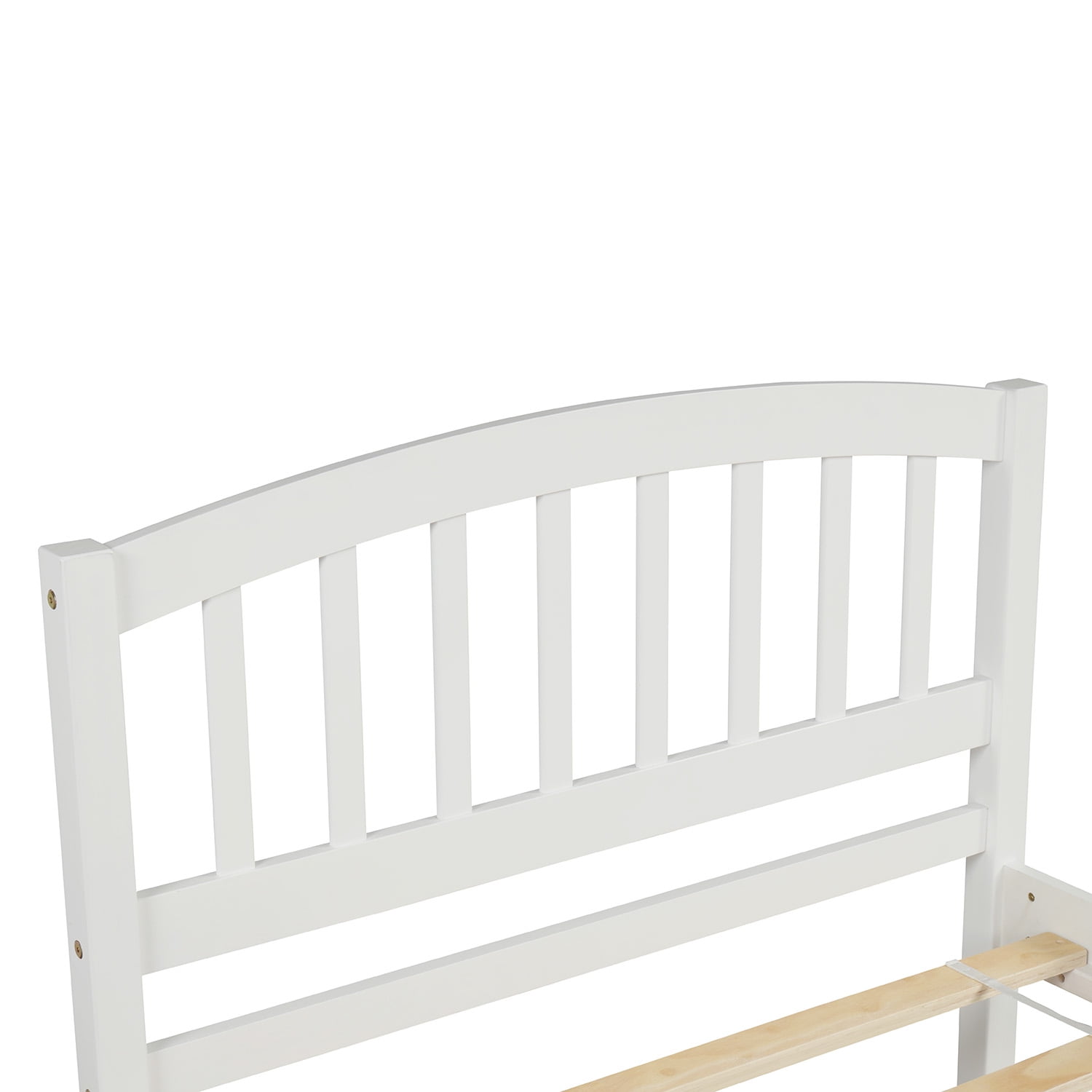 Mintazer Twin Size Platform Bed Frame with Trundle & Curved Slatted Headboard for Kids Teens Adults Bedroom, No Box Spring Needed, White