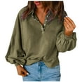 thumbnail image 2 of Xcmzpl Women's Sweatshirts Casual Solid Color V Neck Sweatshirt Holiday Sweater Tops Work Long Sleeve Blouses Early Fall Fashion, 2 of 8