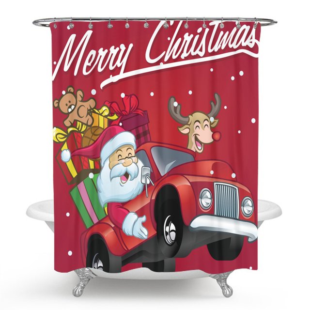 Christmas Shower Curtain Christmas Tree and Snowflake Fabric Shower