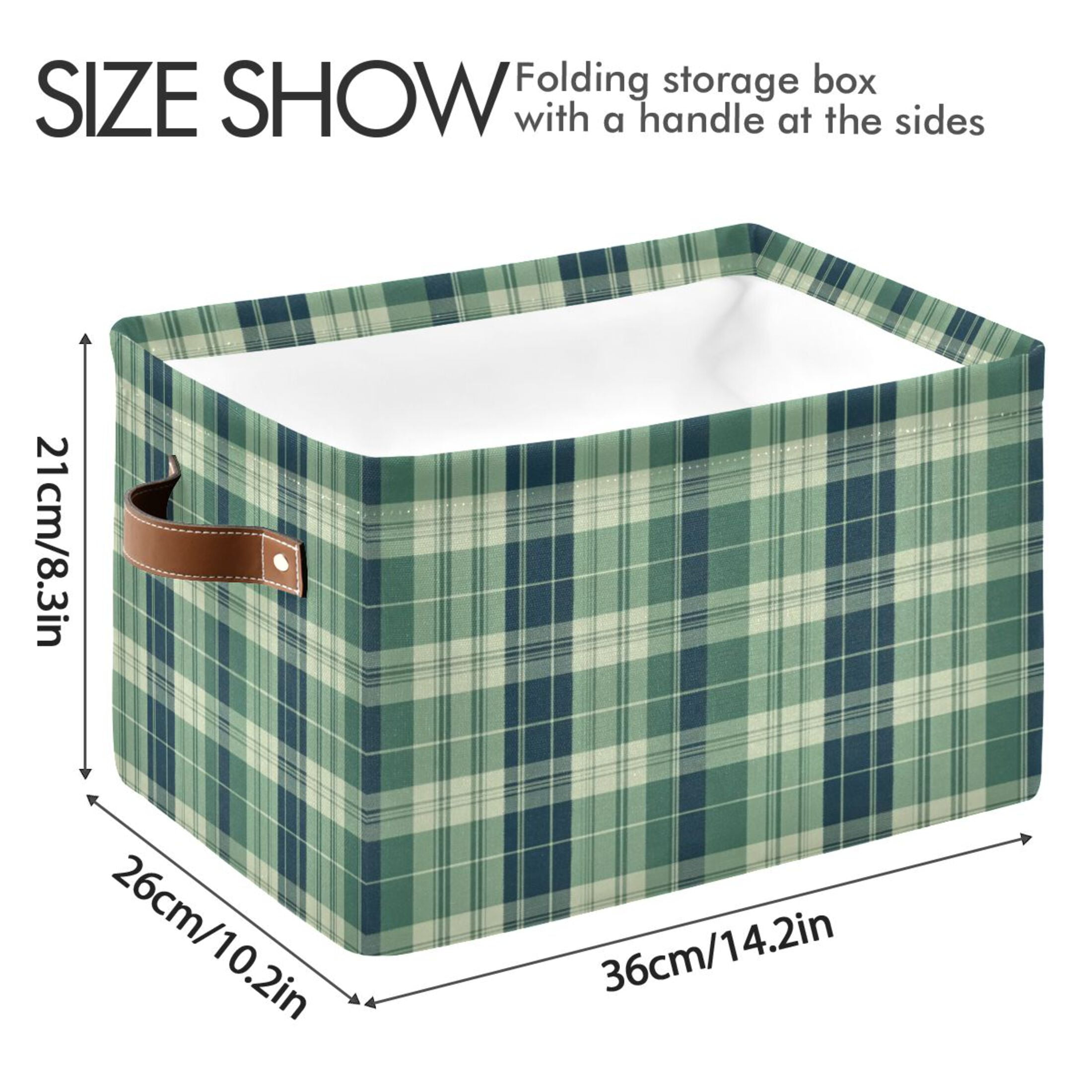 Green Tartan Pattern Foldable Storage Basket,Canvas Fabric Foldable Storage Bins with Handles Open Home Storage Bins Boxes for Toy Book Shelf Closet Baskets
