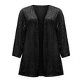 thumbnail image 7 of Brnmxoke Sequin Cardigans for Women Sparkly Christmas Tops Open Front Outerwear Coat Shimmer Glitter Loose Thin Jackets Black,XXXL, 7 of 7