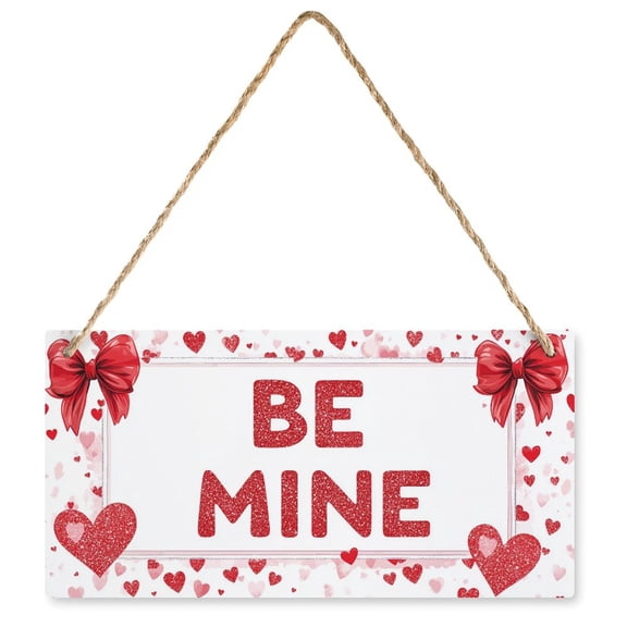 Love Decor, Be Mine 5 Inch by 10 Inch Hanging Wall Art, Decorative Wood Sign, Valentine's Day Decorations