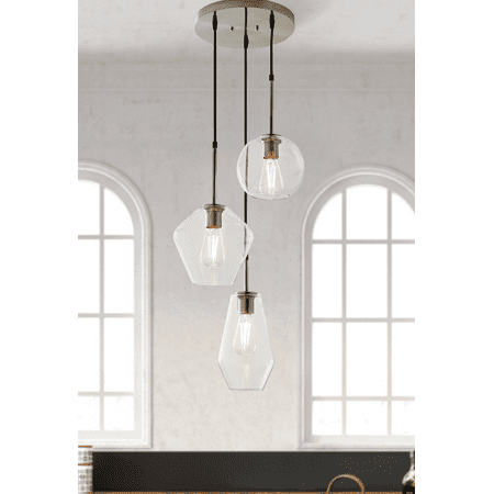 

DOOPCCOR 3 Light LED Satin Nickle Pendant Light ST19 40W Eqv Bulbs