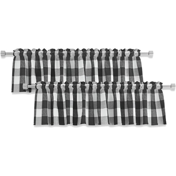 AUQ 2 Pack Buffalo Check Valances Curtains for Living Room Windows 18"