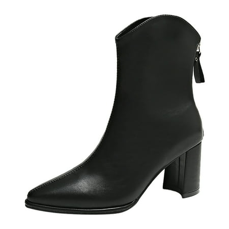 

PMUYBHF Western Boots Women Short Fashion Women Artificial Leather Autumn Thick Sole Square Heels Zipper Short Booties Pointed Toe Shoes Buckle Winter Boots for Women Waterproof Snow