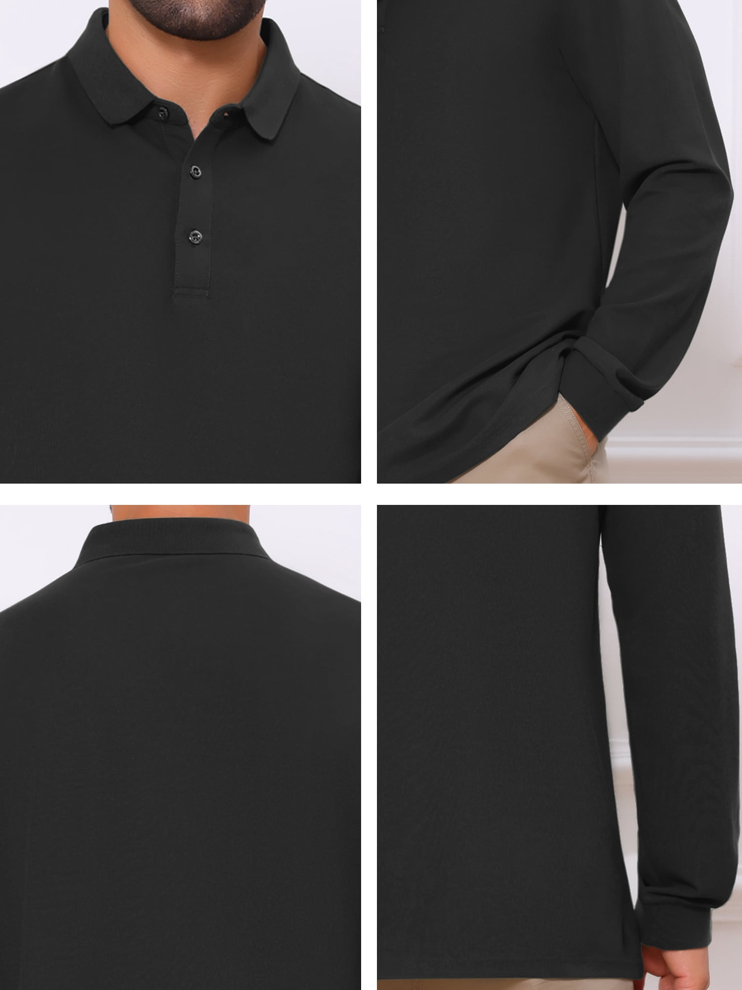 DARING DIVA Men's Classic Solid Color Long Sleeves Basic Golf Polo T-Shirts M Black