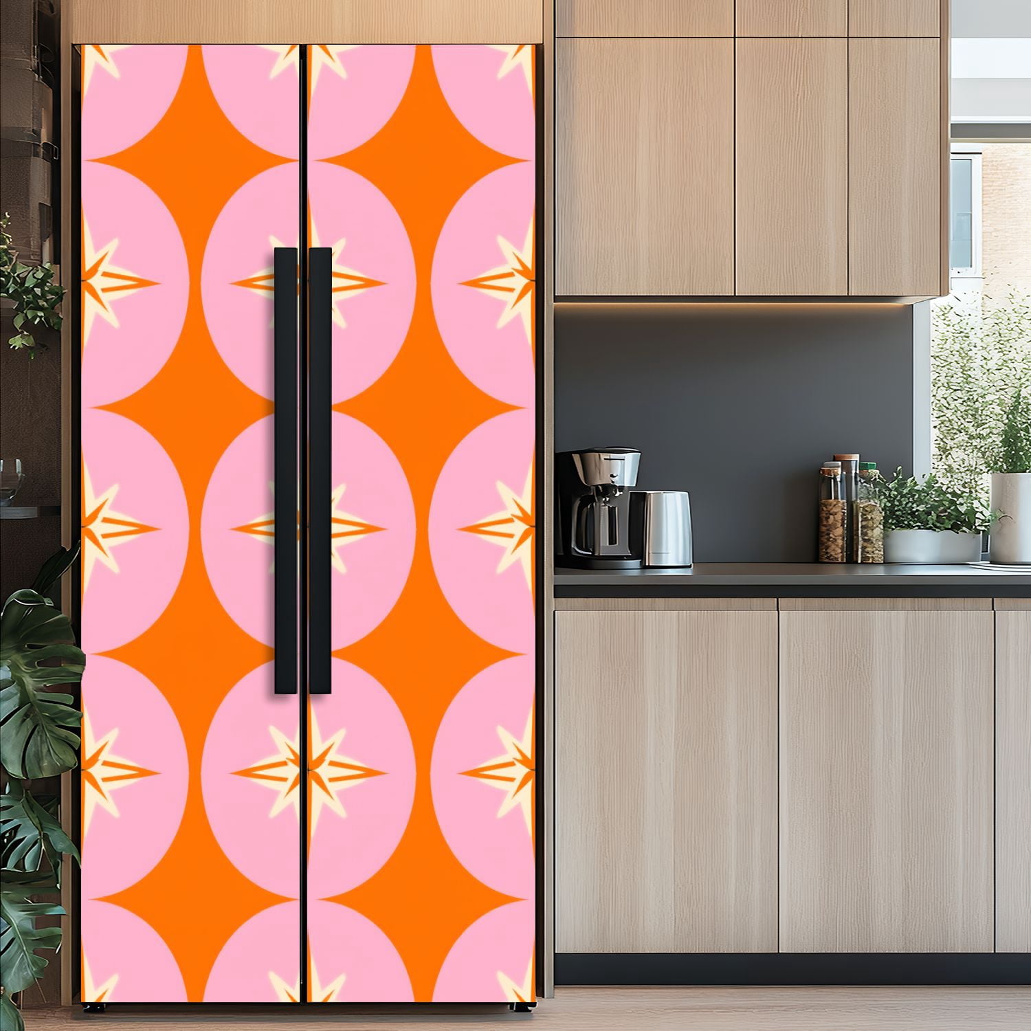 Self Adhesive Vinyl Refrigerator Wrap Set 50s Mid Century Modern Door Mural Removable Fridge Sticker Peel and Stick&nbsp;Full Door Cover Decal Kitchen Bar Decor