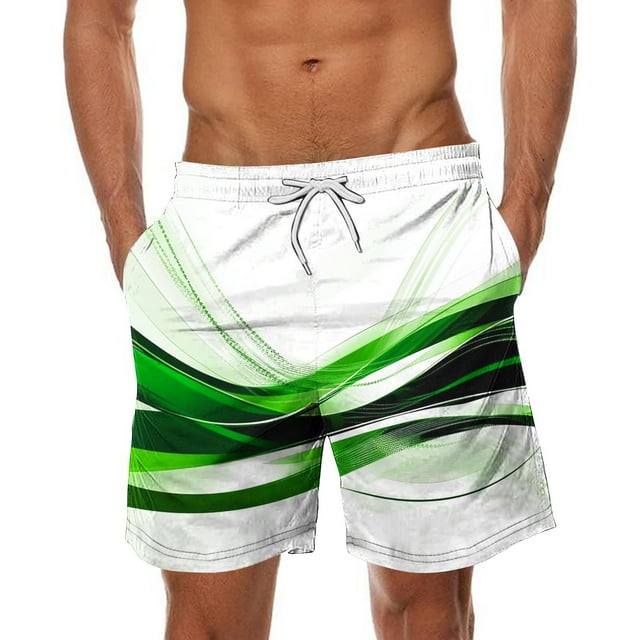 Sentmoon Swim Trunks Men Lightweight Summer Straight Elastic Waist Athletic Shorts Drawstring Light Print Golf Shorts Side Pockets 2025 Trendy for Weekend Outings Green S
