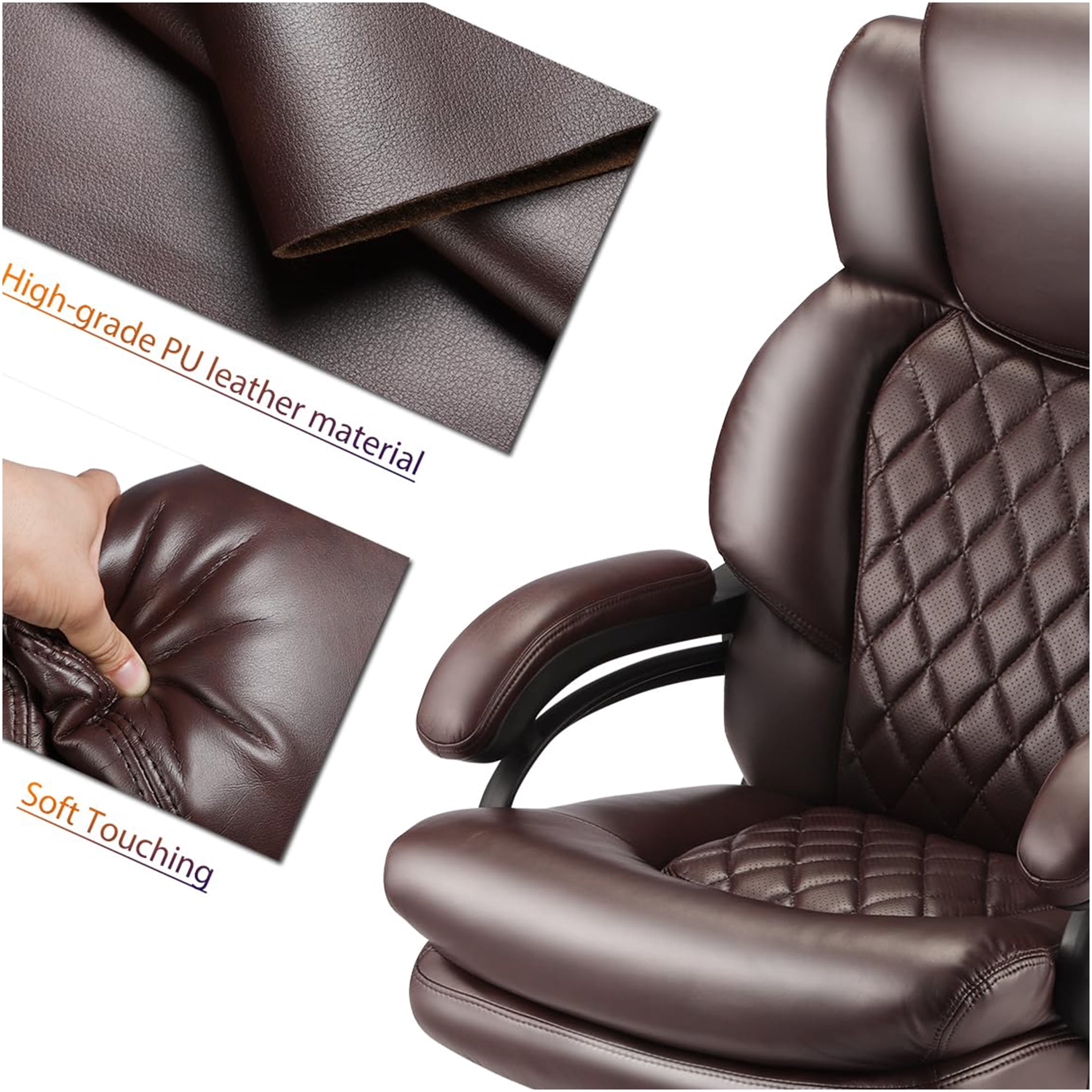 JERFIT Ergonomic Office Chair with Lumbar Support, Adjustable Swivel Desk Chair, Brown Fabric Executive Chair for Home Office Comfort