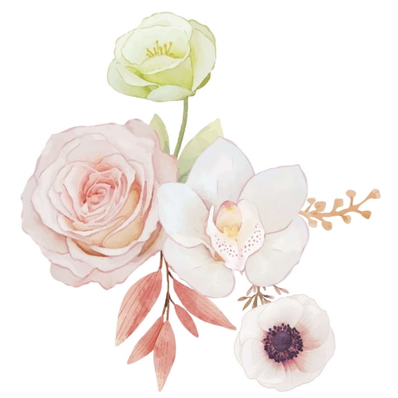 Pretty White Flowers Art for Women's Room Wall Decoration - Beautiful Flower Artwork Design for Girls' Bedroom Vinyl Wall Decal 20" x 21"