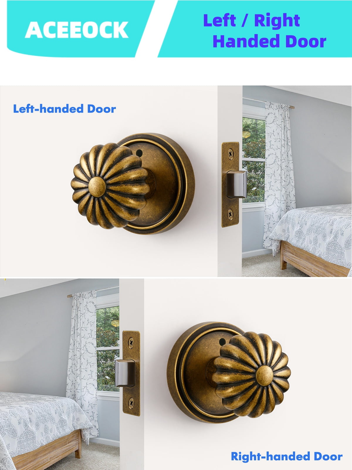 ACEEOCK Privacy Door Knob Antique Brass Door Knob, Bathroom Bedroom Door Handle Interior Vintage Doorknob, Aluminium Alloy Knob