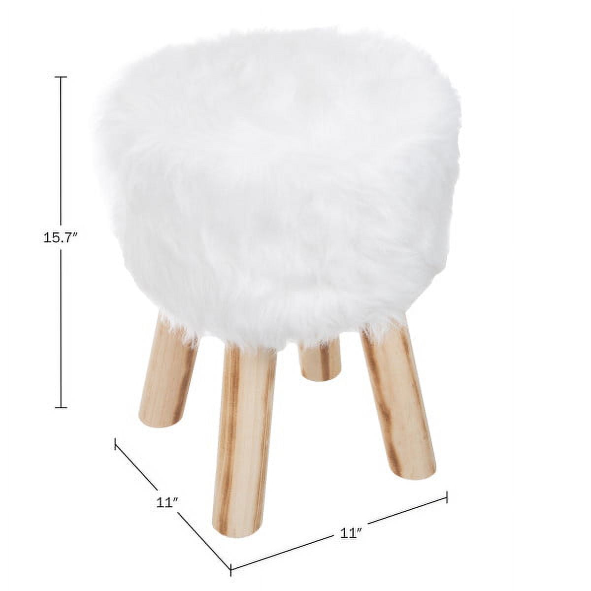 Lavish Home 11-inch Round Faux Fur Ottoman, Footrest, or Accent Stool (White)