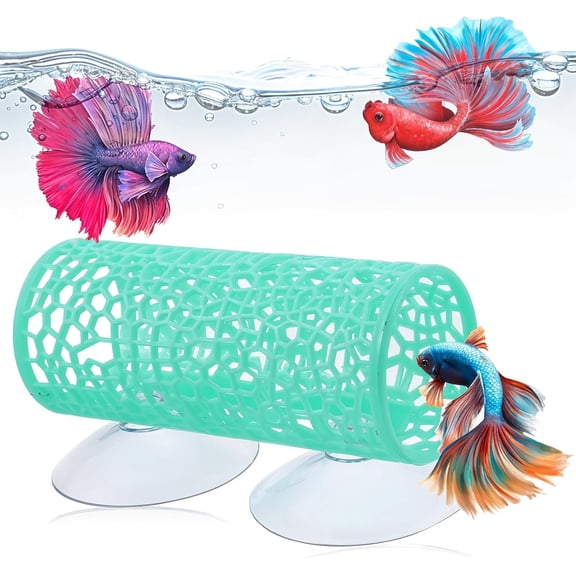 Betta Fish Tunnel Hammock, Green Aquarium Hideout Cave with Suction Cups, Resting Spot for Bettas, Shrimp & Small Fish, Durable Easy-Clean Tank Decor