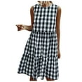 thumbnail image 2 of Lastesso Women Gingham Linen Dress Boho Smocked Tiered Ruffle Dresses Plaid Summer Casual Sundress Trendy Picnic Clothes 2023, 2 of 7