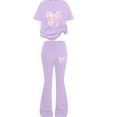 thumbnail image 5 of mgoYE Girls 2 Piece Outfits Kids Cute Bow Graphic Sweatsuit Short Sleeve Tops Pants Set Teen Summer Beach Trendy Tracksuit 7T 8T 9T 10T 11T 12T Size 7-8 Years, 5 of 5