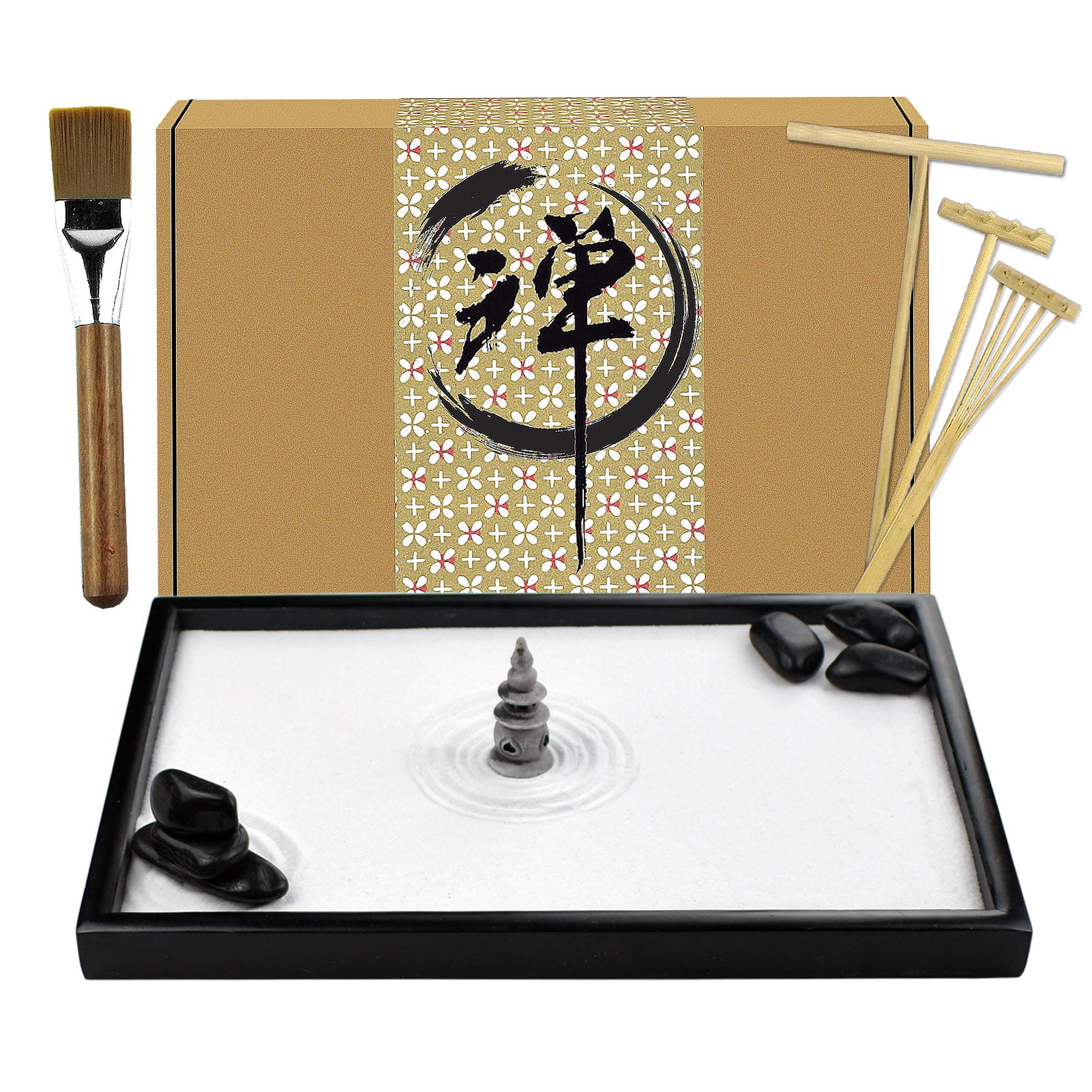 Artcome Japanese Zen Sand Garden for Desk with Rake, Stand, Rocks and ...