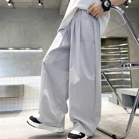SGFCWSX Boys Wide Leg Pants Elastic Waist Loose Fit with Pockets Casual Daily Wear for Kids Gray Size 5T