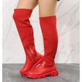 thumbnail image 2 of Women Over The Knee Thigh Low Chunky Heel Boots Round Toe Side Zip Knit Sock Long Boot Platform Thigh High Boots Ladies Wide Calf Knee High Boots, 2 of 6