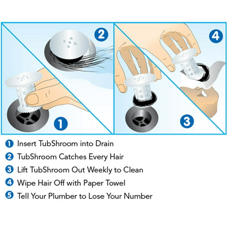TubShroom Revolutionary Clear Tub Drain Protector Hair Catcher Snare  Strainer, 2 Pack 