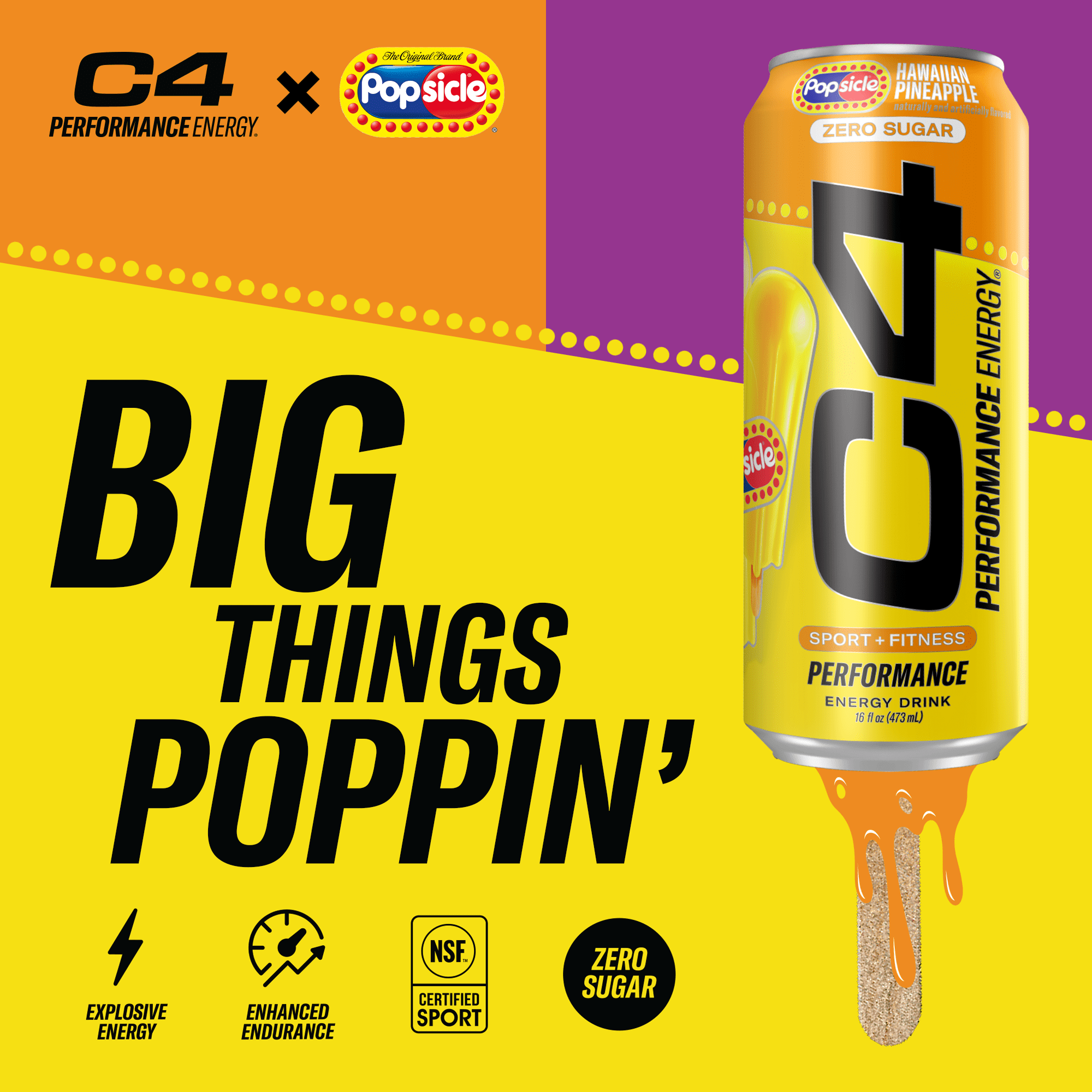 C4 Performance Energy Drink, Hawaiian Pineapple Popsicle, 16 fl oz Single Can
