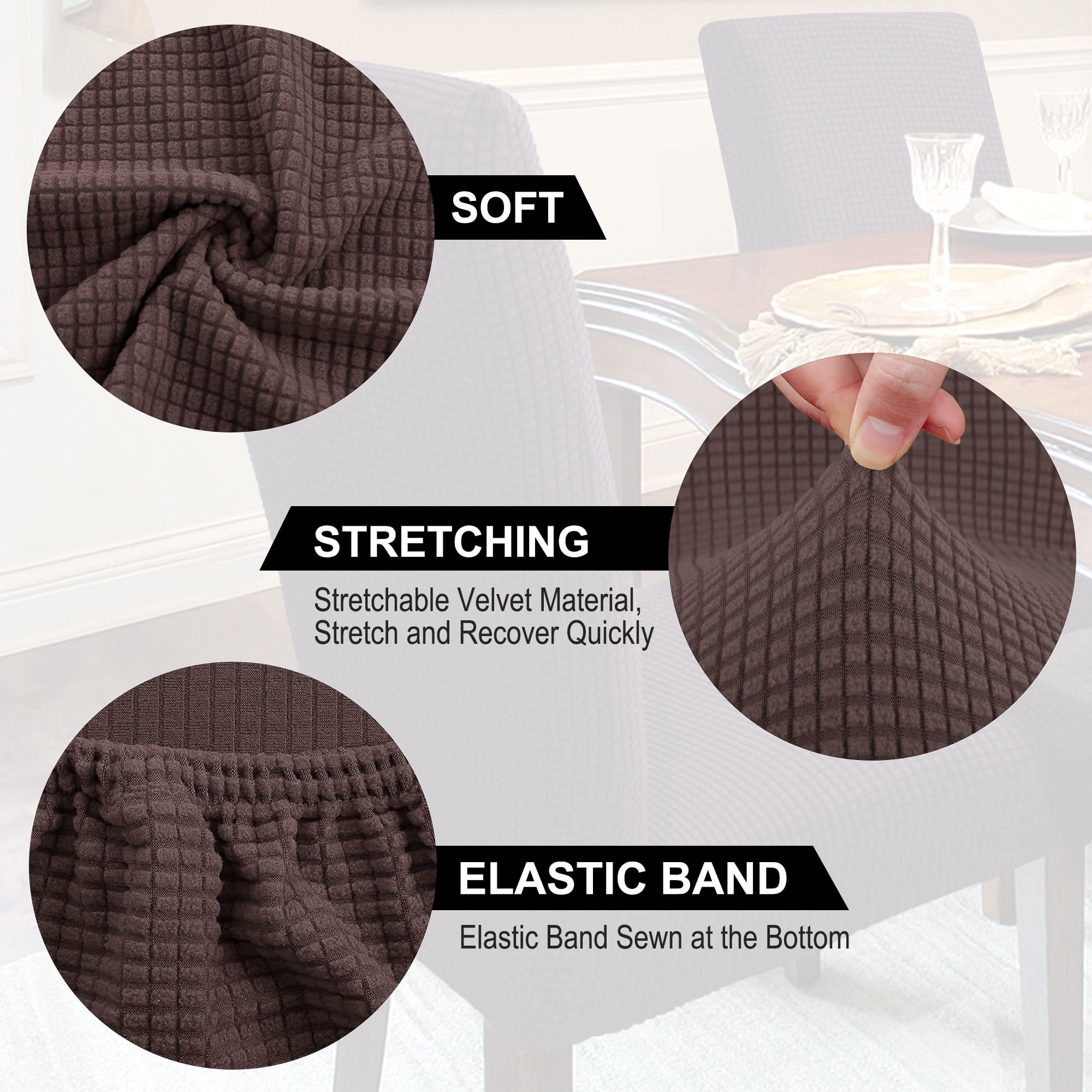 Unique Bargains Knit Spandex Seat Cover for Dining Chair Slipcovers Coffee Color