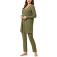 thumbnail image 2 of Pijama de punto para mujer, ropa de dormir informal, pantalones, cárdigan encogiéndose de hombros, conjunto de salón de 3 piezas, verde pequeño, 2 of 4