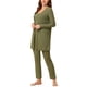 thumbnail image 2 of Pijama de punto para mujer, ropa de dormir informal, pantalones, cárdigan encogiéndose de hombros, conjunto de salón de 3 piezas, verde pequeño, 2 of 4
