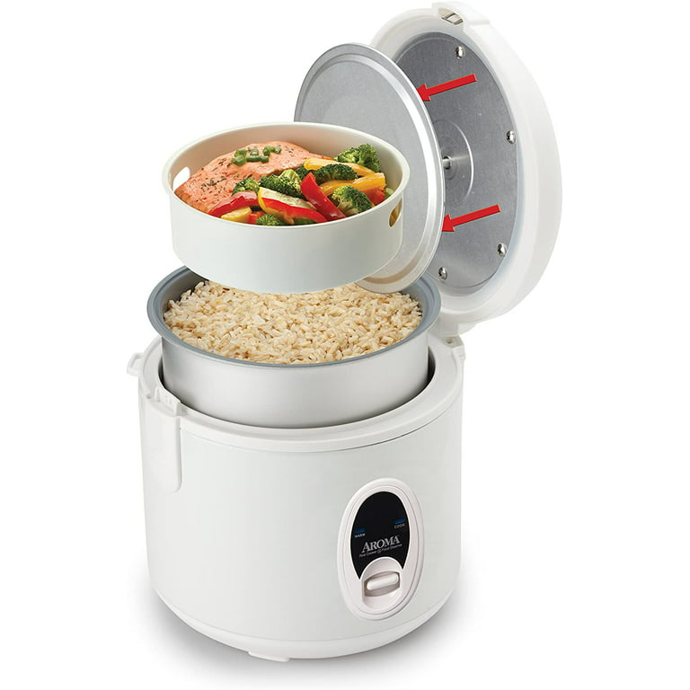 Aroma Rice Cooker, 8-Cup (Uncooked) / 16-Cup (Cooked), Pot-Style Rice Cooker and Soup Warmer with One-Touch Control, 4 qt, White, ARC-368NG