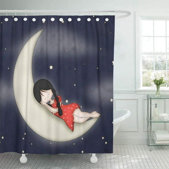 Libin Dreams Whimsical Young Girl Moon Night Whimsy Fantasy Sleeping Shower Curtain 60x72 inch
