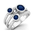 thumbnail image 2 of Mooneye 5mm Round Blue Sapphire Split Shank Band 925 Sterling Silver Trio Stone Women Gifts Ring, 2 of 4